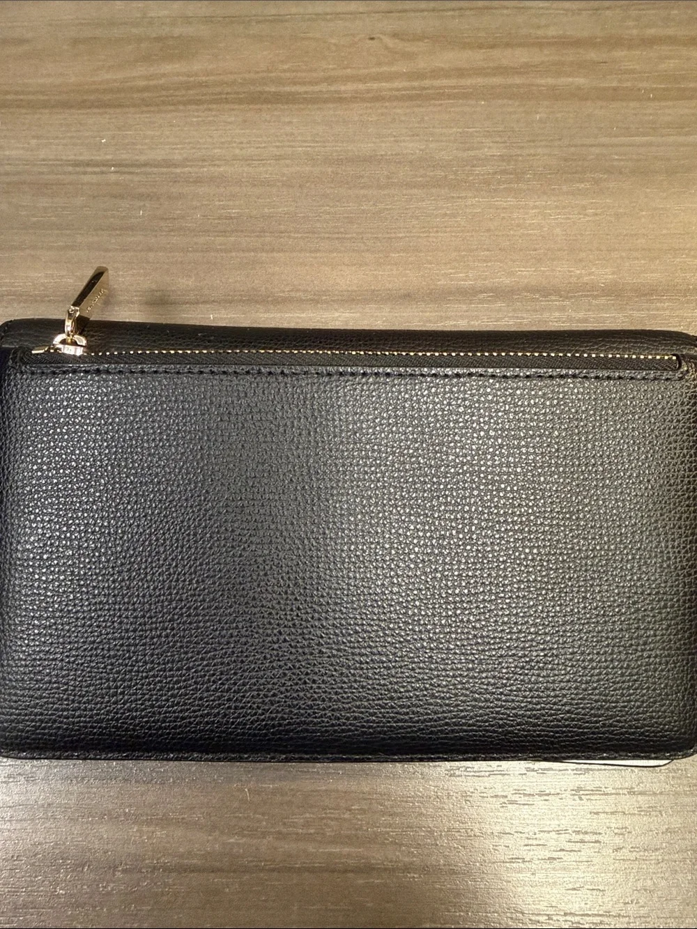 kate spade black pebbled leather snap wallet with gold logo